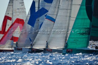 TP52 sailboat racing in Barcelona, Spain.