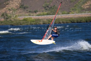 Brad Cross takes off in the last rays of light  on the Columbia River.