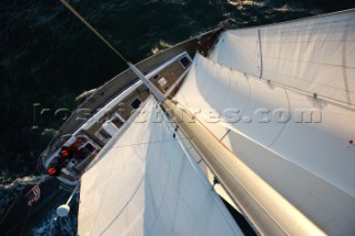 Sean Broe (left) and Anton Muzik (right) sail aboard the Swan 48 sloop, COLIBRI, on the waters of San Francisco Bay on October 21, 2008.