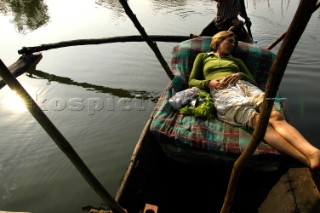 Brooke Andrews takes a boat break from her vacation in Goa, India.