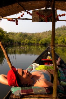 Brooke Andrews takes a boat break from her vacation in Goa, India.