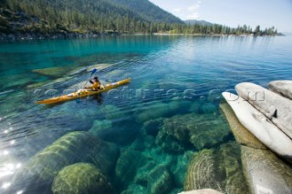 Kayaking near Sand Harbor on Lake Tahoe, Nevada, United States.    MR# 064 Matt Waskiewiez