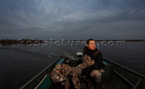 Duck hunting on Muskego Lake in southern Wisconsin