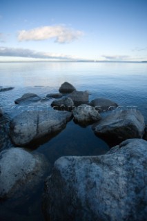 Rocks along the shoreline of Lake Sebago, Maine.  This image was taken in the late afternoon while at the 2006 photographers retreat at Camp O-At-Ka, Maine