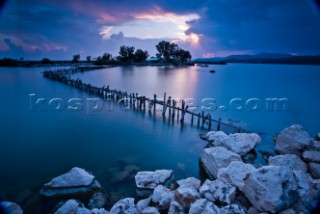 A fish farm in southern Turkey at sunset.