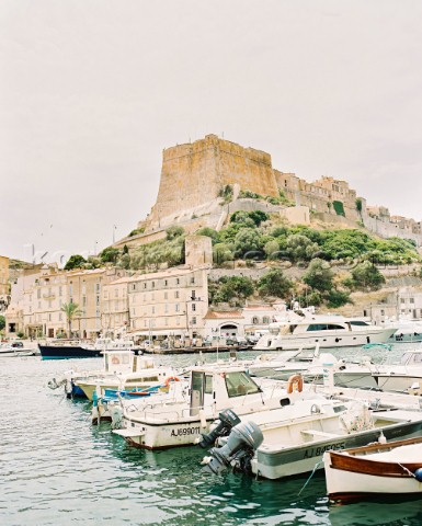 Boats docked in the Bay of Bonifacio on Corsica France