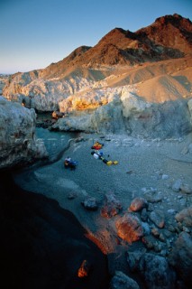 An overview of isolated camp life on the island of San Lorenzo near Santa Rosalia, Baja California, Mexico. This was on eof the few island camps on a two week boat camping trip in the Sea of Cortez. Woods Wheatcroft/Aurora Photos