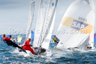 Aarhus, Denmark: 2010 SAP 505 WORLD CHAMPIONSHIP - perfect sailing conditions on the bay of Aarhus on racing day 04 at the 2010 SAP 505 World Championship. 126 competitors are competing for the World Championship trophy at the regatta which is held at Kaloe Vig Boat Club, just outside Aarhus, Denmark.