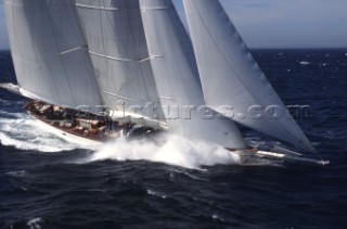 Adela, The Atlantic Challenge Cup 1997 presented by Rolex. Organised jointly by the New York Yacht Club and the Royal Yacht Squadron this superyacht race started from Ambrose Light (New York) and finished off The Lizard, Cornwall, UK.