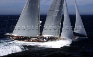 Adela, The Atlantic Challenge Cup 1997 presented by Rolex. Organised jointly by the New York Yacht Club and the Royal Yacht Squadron this superyacht race started from Ambrose Light (New York) and finished off The Lizard, Cornwall, UK.