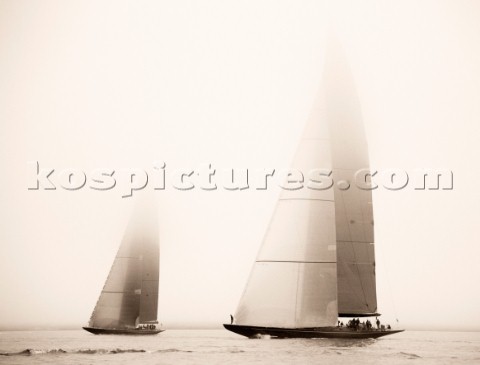 Sepia tone of J Class racing in Falmouth 2012