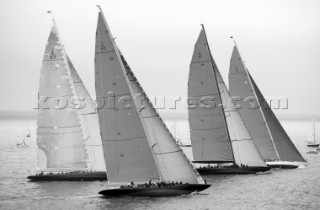 Start line of the J Class regatta Falmouth, Rainbow, Velsheda, Lionheart