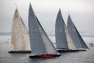 Start line of the J Class regatta Falmouth, Rainbow, Velsheda, Lionheart