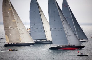 Start line of the J Class regatta Falmouth, Rainbow, Velsheda, Lionheart