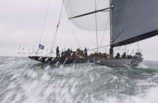 JULY 18 - COWES, UK: the J Class yacht Lionheart racing in the J Class Regatta on The Solent, Isle of Wight, UK on July 18th 2012. Winds gusted over 30 knots during a close fought two hour race between four giant yachts built in the 1930s to race in the Americas Cup (Picture by: Kos/Kos Picture Source via Getty Images)