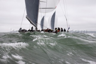 JULY 18 - COWES, UK: the J Class yacht Rainbow racing in the J Class Regatta on The Solent, Isle of Wight, UK on July 18th 2012. Winds gusted over 30 knots during a close fought two hour race between four giant yachts built in the 1930s to race in the Americas Cup (Picture by: Kos/Kos Picture Source via Getty Images)