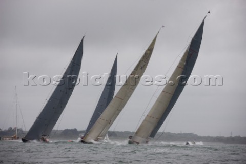 JULY 18  COWES UK Fleet start during racing in the J Class Regatta on The Solent Isle of Wight UK on