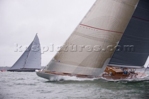 J Class racing in the J Class Regatta on The Solent Isle of Wight UK on July 18th 2012 Winds gusted 