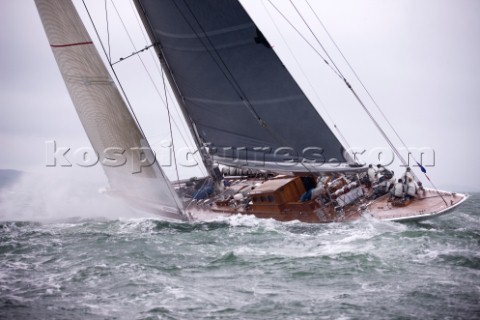 J Class racing in the J Class Regatta on The Solent Isle of Wight UK on July 18th 2012 Winds gusted 