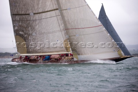 J Class racing in the J Class Regatta on The Solent Isle of Wight UK on July 18th 2012 Winds gusted 