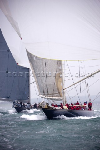 J Class racing in the J Class Regatta on The Solent Isle of Wight UK on July 18th 2012 Winds gusted 