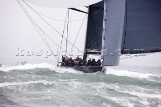 J Class racing in the J Class Regatta on The Solent, Isle of Wight, UK on July 18th 2012. Winds gusted over 30 knots during a close fought two hour race between four giant yachts built in the 1930s to race in the Americas Cup