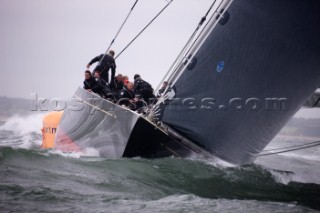 J Class racing in the J Class Regatta on The Solent, Isle of Wight, UK on July 18th 2012. Winds gusted over 30 knots during a close fought two hour race between four giant yachts built in the 1930s to race in the Americas Cup