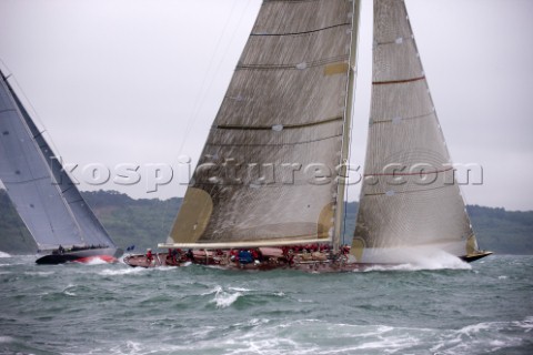 J Class racing in the J Class Regatta on The Solent Isle of Wight UK on July 18th 2012 Winds gusted 