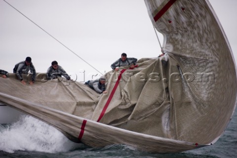 J Class racing in the J Class Regatta on The Solent Isle of Wight UK on July 18th 2012 Winds gusted 