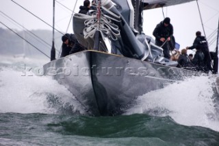 J Class racing in the J Class Regatta on The Solent, Isle of Wight, UK on July 18th 2012. Winds gusted over 30 knots during a close fought two hour race between four giant yachts built in the 1930s to race in the Americas Cup