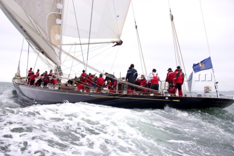 J Class racing in the J Class Regatta on The Solent Isle of Wight UK on July 18th 2012 Winds gusted 