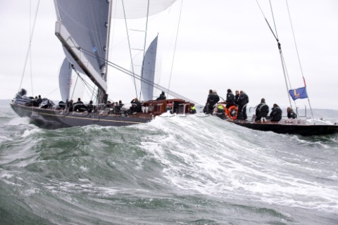 J Class racing in the J Class Regatta on The Solent Isle of Wight UK on July 18th 2012 Winds gusted 