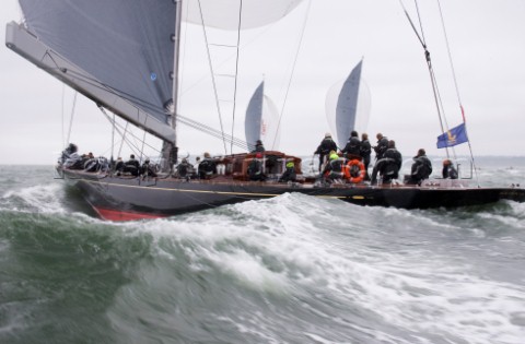 J Class racing in the J Class Regatta on The Solent Isle of Wight UK on July 18th 2012 Winds gusted 