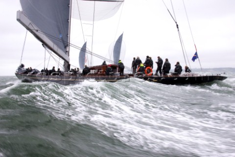 J Class racing in the J Class Regatta on The Solent Isle of Wight UK on July 18th 2012 Winds gusted 