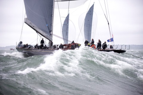 J Class racing in the J Class Regatta on The Solent Isle of Wight UK on July 18th 2012 Winds gusted 