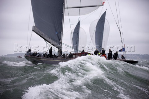 J Class racing in the J Class Regatta on The Solent Isle of Wight UK on July 18th 2012 Winds gusted 