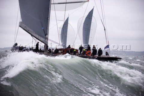 J Class racing in the J Class Regatta on The Solent Isle of Wight UK on July 18th 2012 Winds gusted 